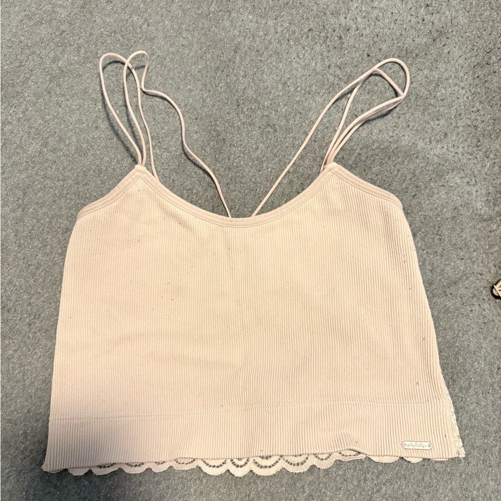 Light Pink Cropped Tank Top with Floral Lace Back